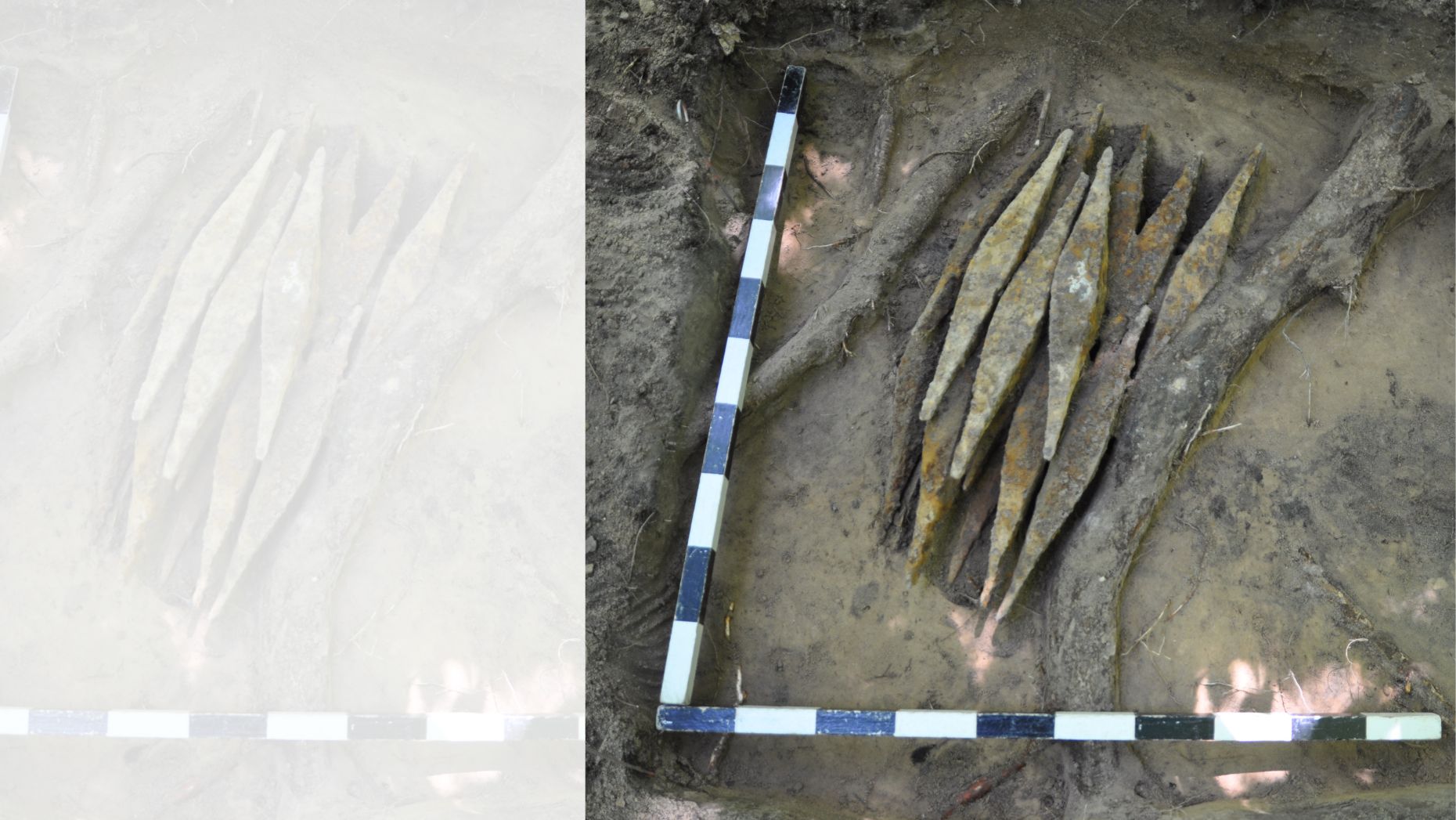 Eisenbarren der vorrömischen Eisenzeit Fundsituation der Eisenbarren in mehreren Lagen übereinander