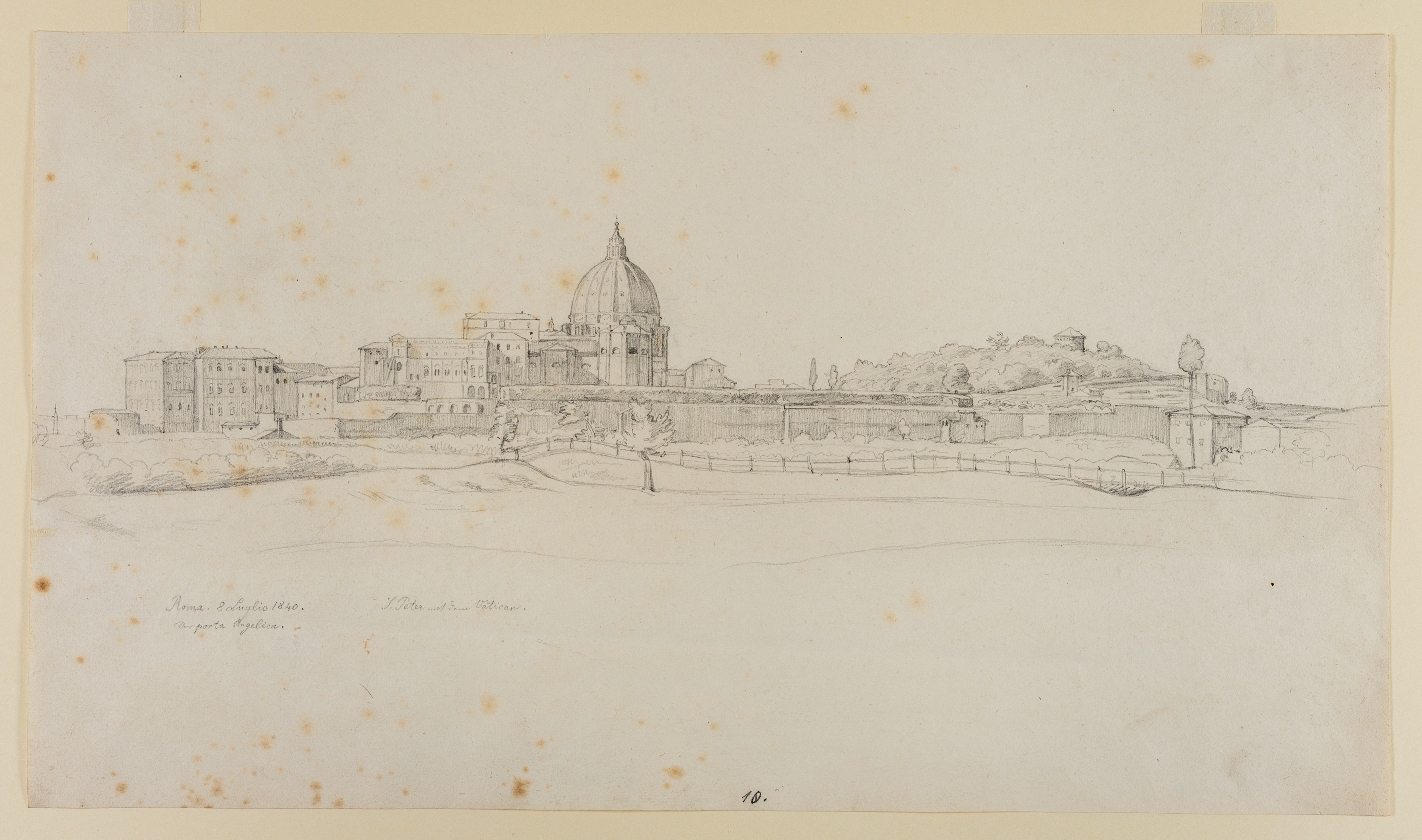 Joseph Anton Settegast (1813 – 1890), Blick auf St. Peter und den Vatikan, 1840, Bleistiftzeichnung, GDKE Landesmuseum Mainz, Foto: A. Garth