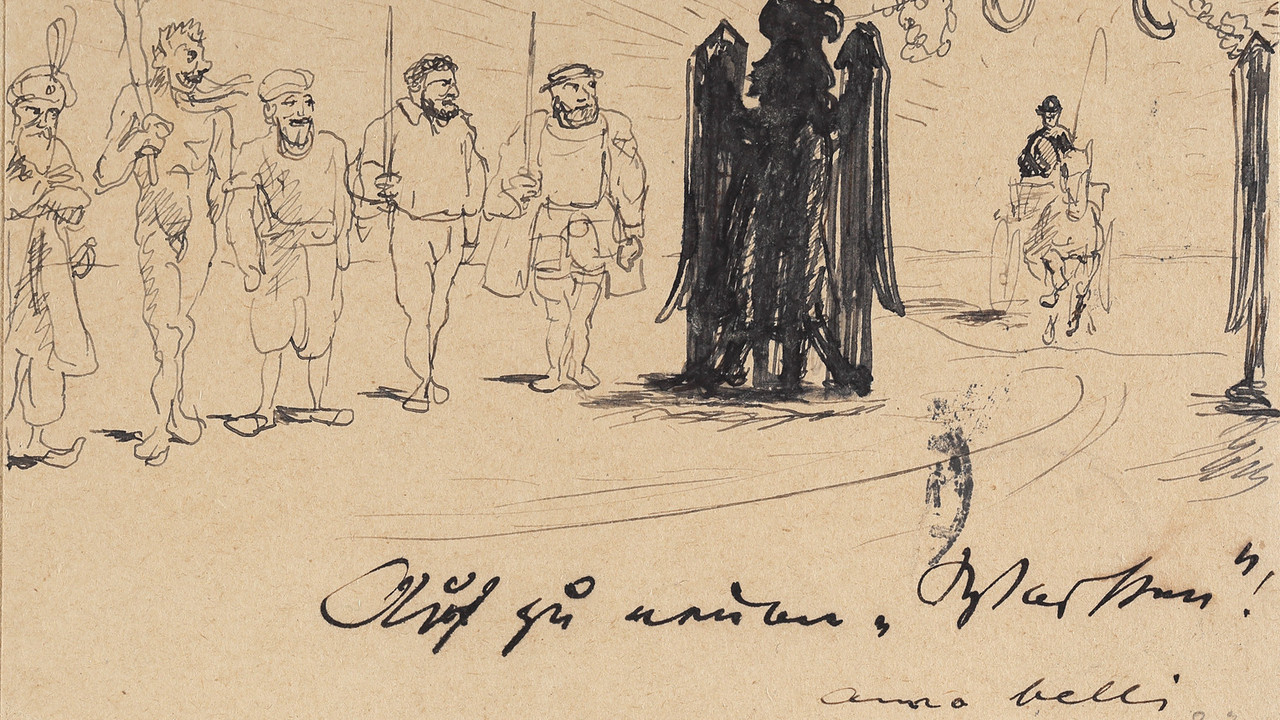 Auf zu neuen „Werken“!, Postkarte von Max Slevogt an Bruno Cassirer, 12. Dez. <1915>, Tinte, Saarlandmuseum Saarbrücken, Moderne Galerie, Inv.-Nr. KW 312 (Foto: Tom Gundelwein)